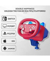 Red Wireless Racing Steering Wheel Game Controller For Switch PS3 PS4 Pc Tablets