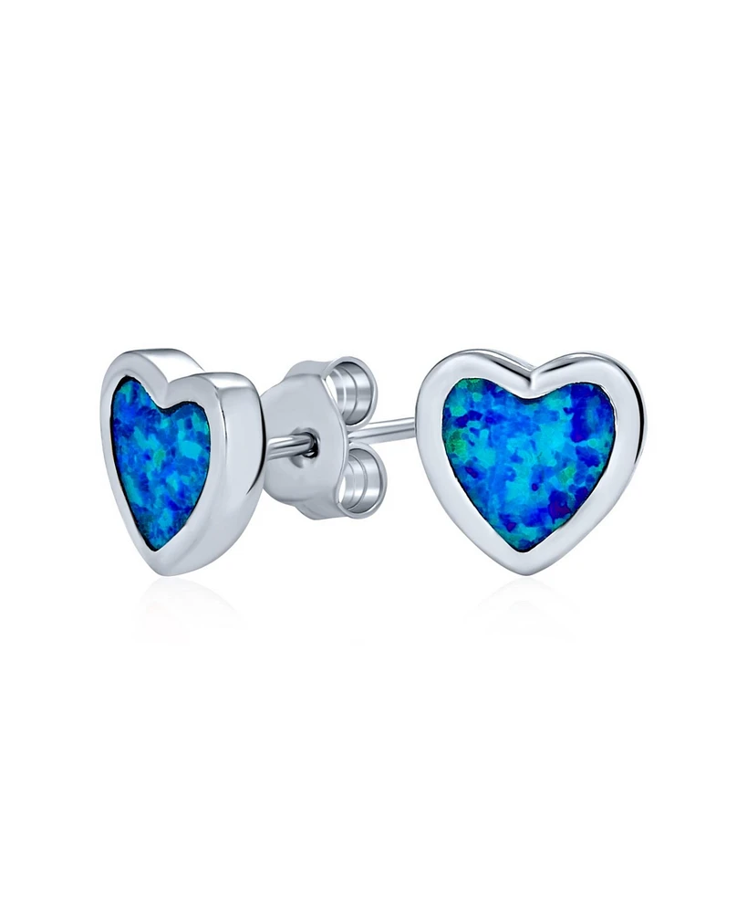 Bling Jewelry Romantic Bezel Set Cz Heart Shaped Stud Earrings Created Opal .925 Sterling Silver