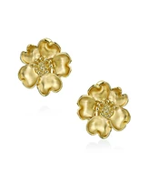 Bling Jewelry Heart Petals Flower Cubic Zirconia Cz Clip On Earrings Non Pierced Ears Matte Gold Plated Brass