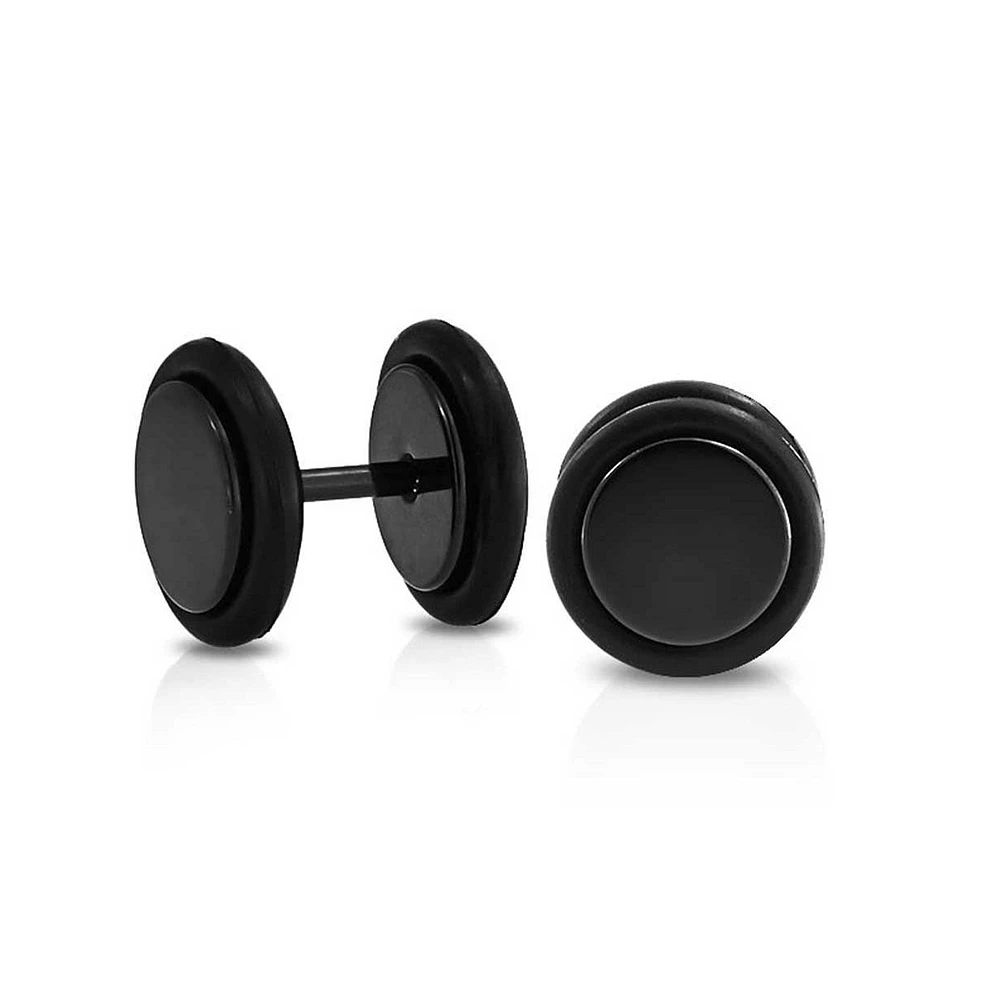 Bling Jewelry Black Bar Bell 10MM Round Illusion Faux Ear Plug Earring Black Titanium Over Surgical Steel 16G Screw back