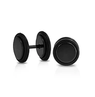 Bling Jewelry Black Bar Bell 10MM Round Illusion Faux Ear Plug Earring Black Titanium Over Surgical Steel 16G Screw back