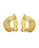 Bling Jewelry Ribbed Grooved Cable Rope Stripe Wide Half Hoop Dome Clip On Earrings Non Pierced Ears Gold Tone Plated