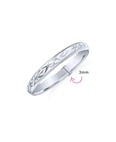 Bling Jewelry Elegant Stash Striped Edge Pattern Eternity Band Ring Polished Shiny Finish .925 Sterling Silver 3MM