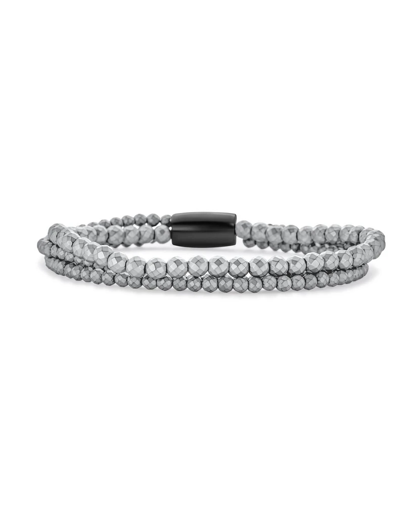 Bling Jewelry Stacked Fashion Metallic Grey Faceted Multi Strand Hematite Bead Bracelet Energy Therapy Bracelet Stress Anxiety Bracelet