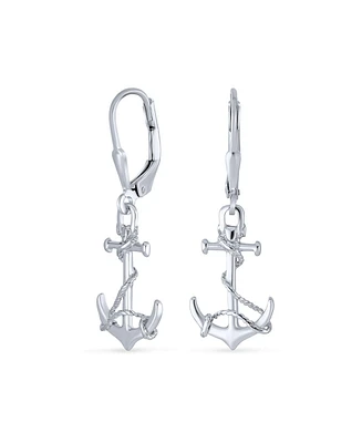 Bling Jewelry Tropical Beach Vacation Honeymoon Simple Nautical Boat Rope Anchor Lever Back Dangle Earrings .925 Sterling Silver