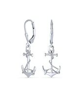 Bling Jewelry Tropical Beach Vacation Honeymoon Simple Nautical Boat Rope Anchor Lever Back Dangle Earrings .925 Sterling Silver