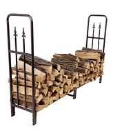 Indoor/Outdoor 6-Foot Decorative Firewood Log Rack - Powder-Coated Steel Wood and Kindling Holder - Bronze