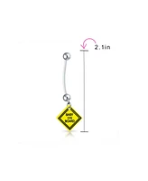Bling Jewelry Bio flex On Board Sign Pregnant Dangle Bar And Ball Style Navel Belly Ring Silver Tone Surgical Steel 14G