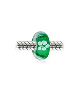 Bling Jewelry Translucent Floral Green White Flower Spacer Charm Bead Murano Glass .925 Sterling Silver Core
