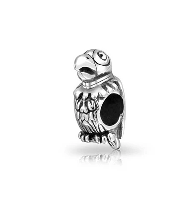 Bling Jewelry Polly Tropical Bird Parrot Charm Bead Oxidized .925 Sterling Silver