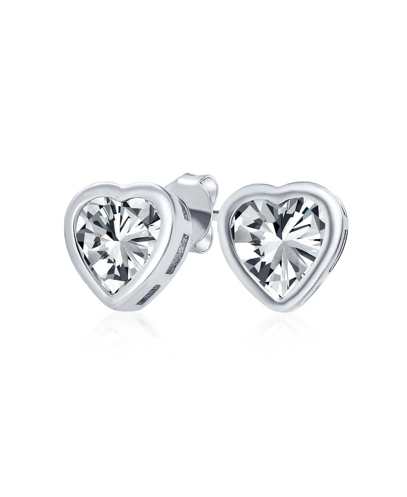 Bling Jewelry 1CT Bezel Set Heart Shape Cz Solitaire Stud Earrings Rose Gold Plated .925 Sterling Silver 7MM