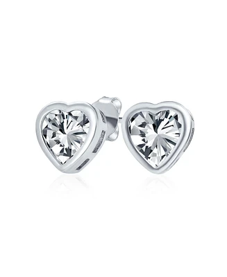 Bling Jewelry 1CT Bezel Set Heart Shape Cz Solitaire Stud Earrings Rose Gold Plated .925 Sterling Silver 7MM