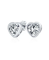 Bling Jewelry 1CT Bezel Set Heart Shape Cz Solitaire Stud Earrings Rose Gold Plated .925 Sterling Silver 7MM