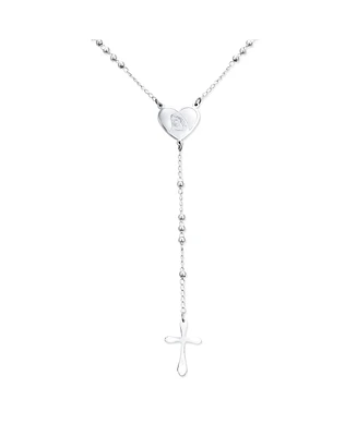 Bling Jewelry Religious Christian Dainty 2MM Round Ball Beaded Link Heart Holy Mother Virgin Mary Delicate Simple Cross Prayer Rosary Rosario Chain Si