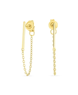 Bling Jewelry Minimalist Modern Geometric Bar Dangle Chain Cartilage Ear Stud Earrings .925 Sterling Silver