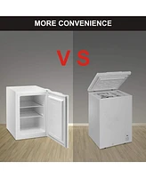 Cowsar Free Standing Upright Freezer with Removable Shelf, Adjustable Thermostat, Compact Reversible Single Door Vertical Freezers for Home/Hotel/Apar