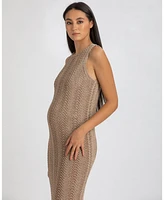 Pietro Brunelli Maternity Sleeveless Crochet Knit Fitted Maxi Hibiscus Dress
