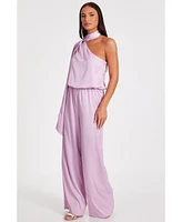 Quiz Women's One Sleeved Satin Jumpsuit With Scarf Detail