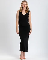 Pietro Brunelli Maternity Soft Viscose Knit V-Neck Side Slit Dalia Dress