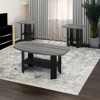 Set of 3 Wood Coffee Tables with Shelf – Functional Nesting Design