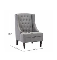 25" Grey And Black Upholstered Wingback Accent Chair