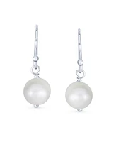 Bling Jewelry Classic White Round 8MM Freshwater Cultured Pearl Drop Dangle Bead Ball Earrings Gold Plated Sterling Silver French Fish Hook