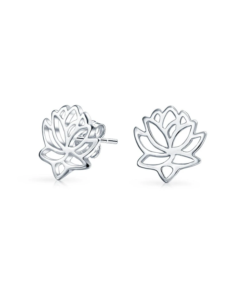 Bling Jewelry Blossom Open Lily Flower Zen Buddhist Lotus Stud Earringss Yogi .925 Sterling Silver