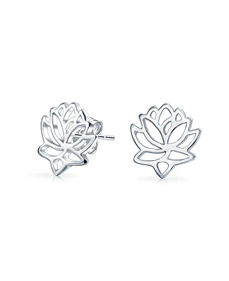 Bling Jewelry Blossom Open Lily Flower Zen Buddhist Lotus Stud Earringss Yogi .925 Sterling Silver