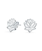 Bling Jewelry Blossom Open Lily Flower Zen Buddhist Lotus Stud Earringss Yogi .925 Sterling Silver
