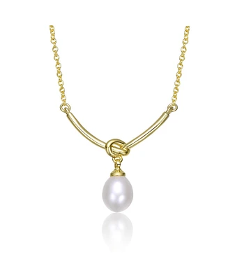 Sterling Silver 14K Gold Plated with White Egg Shapped Freshwater Pearl Y-Shapped Necklace