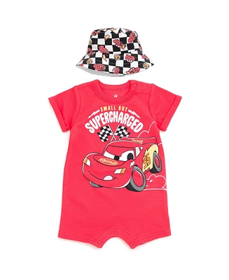 Cars Baby Boys Lightning McQueen Romper and Bucket Sun Hat Outfit Set