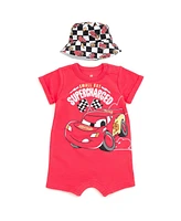 Cars Baby Boys Lightning McQueen Romper and Bucket Sun Hat Outfit Set