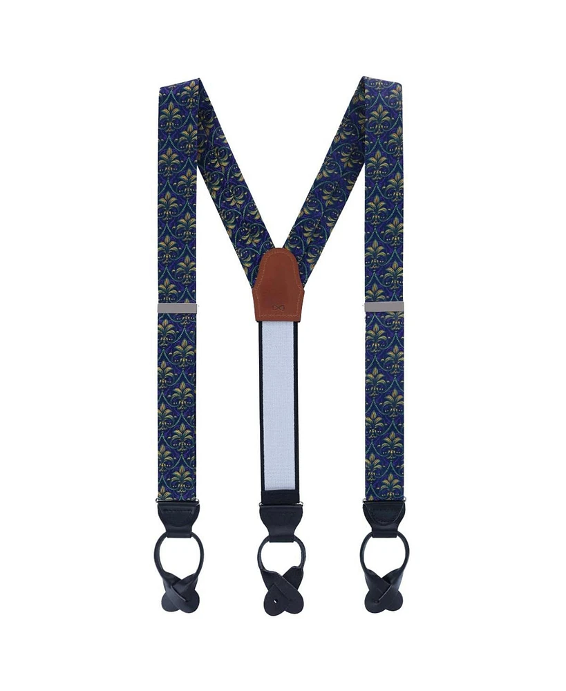 Trafalgar Men's The French Quarter Fleur-de-Lis Silk Novelty Button End Suspenders