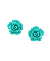 Bling Jewelry Romantic Delicate Pink Blue Yellow Green Black Purple White Red Floral Blooming 3D Carved 10MM Rose Flower Post Stud Earrings Lightweigh