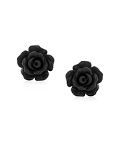 Bling Jewelry Romantic Delicate Pink Blue Yellow Green Black Purple White Red Floral Blooming 3D Carved 10MM Rose Flower Post Stud Earrings Lightweigh