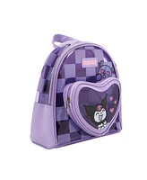Kuromi & Baku Hearts 10" Purple Checkered Women's Mini Backpack