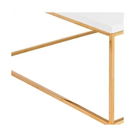 35" White And Gold Metal Square Coffee Table