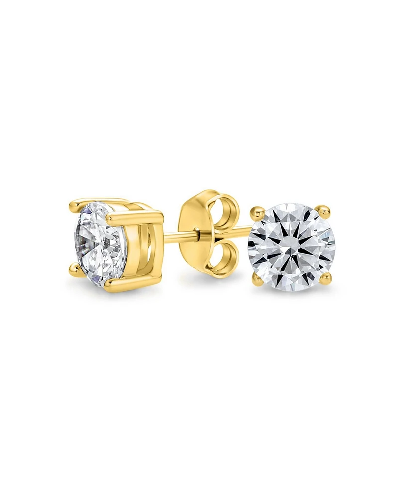 Bling Jewelry Classic Round Cubic Zirconia Solitaire Stud Earrings Traditional .925 Sterling Silver Cz Stones Rose Yellow Gold Plated