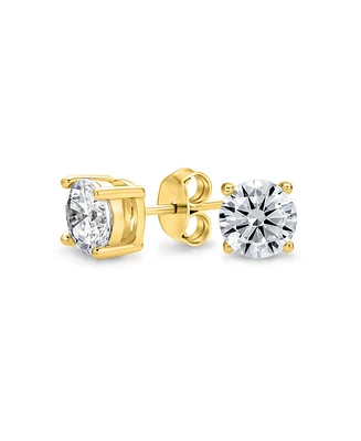 Bling Jewelry Classic Round Cubic Zirconia Solitaire Stud Earrings Traditional .925 Sterling Silver Cz Stones Rose Yellow Gold Plated