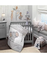 Lambs & Ivy Baby Jungle Safari Cotton White/Gray Elephant/Lion Fitted Mini Crib Sheet
