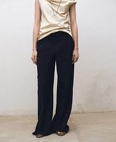 Mango Women's Wide Leg Wool-Blend Pleated Pants