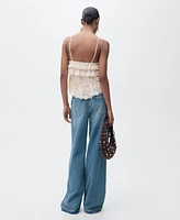Mango Women's Wide Leg Low Frayed Hem Jeans