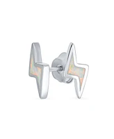 Bling Jewelry Geometric White Created Opal Inlay Zig Zag Flash Electrify Lightning Bolt Stud Earrings .925 Sterling Silver