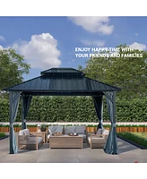 10'x12' Hardtop Gazebo, Steel Roof, Aluminum Frame, Curtains & Netting