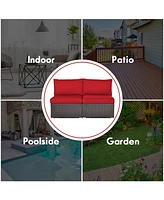 2PCS Patio Rattan Armless Sofa Sectional Conversation Furniture Set W/Cushion
