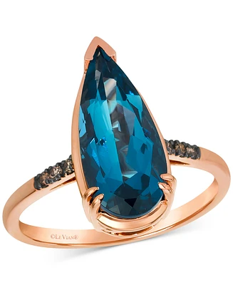 Le Vian Chocolatier Deep Sea Blue Topaz (3-1/2 ct. t.w.) & Chocolate Diamond (1/20 ct. t.w.) Ring in 14k Rose Gold