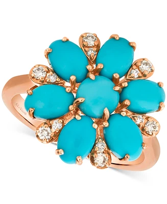 Le Vian Robins Egg Blue Turquoise & Nude Diamond (1/5 ct. t.w.) Flower Ring in 14k Rose Gold