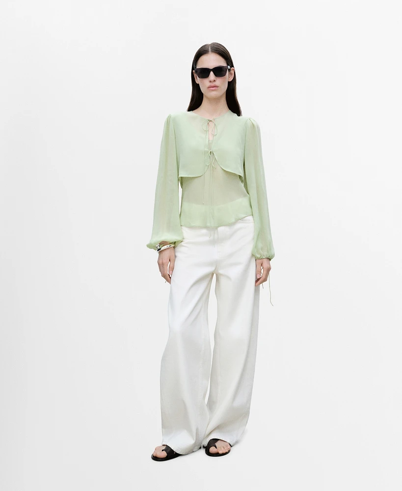 Mango Women's Bow Details Combined Blouse