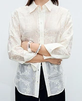 Mango Women's Floral Embroidery Lyocell Shirt