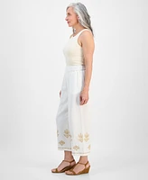 Style & Co Petite Cotton Embroidered Pull-On Pants, Exclusively at Macy's